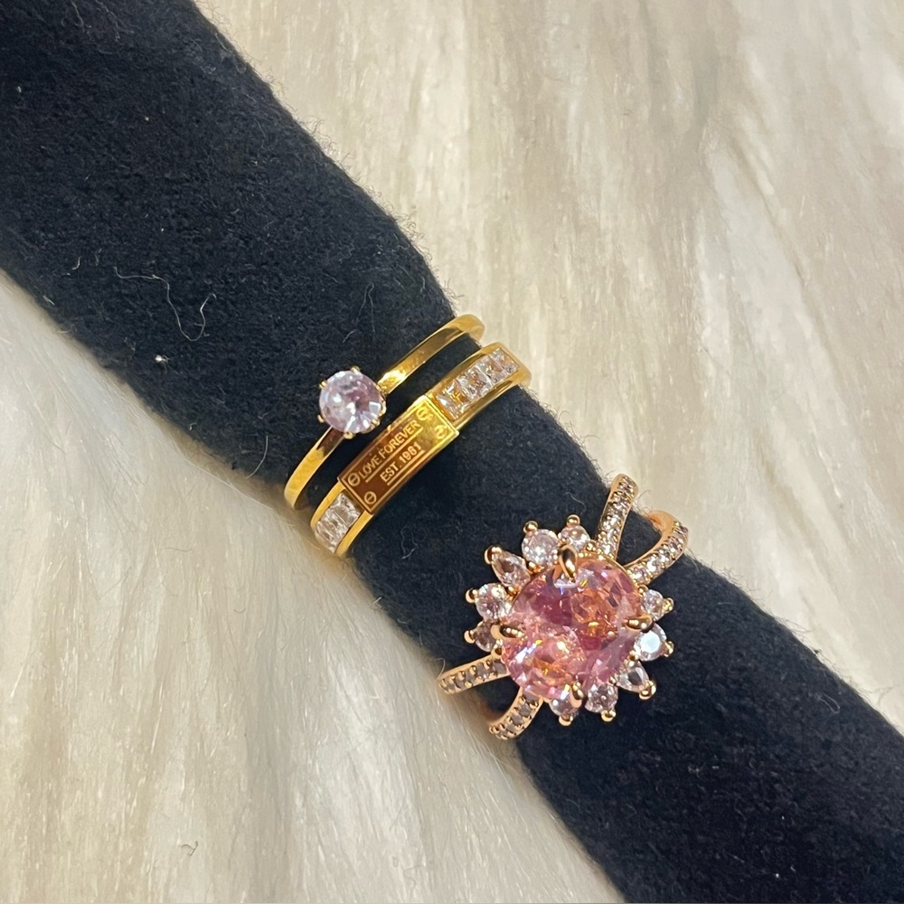 Gold and Pink Gemstone Ring Set